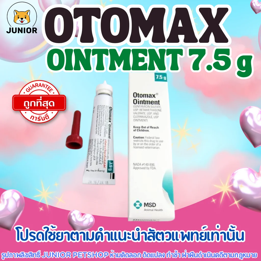 Otomax ointment 7.5g ยาหยอดหูอักเสบ สำหรับสุนัข รักษาหูอักเสบ ติดเชื้อแบคทีเรีย ยีสต์ เชื้อรา Otomax ointment 7.5g ยาหยอดหูอักเสบ สำหรับสุนัข รักษาหูอักเสบ ติดเชื้อแบคทีเรีย ยีสต์ เชื้อรา