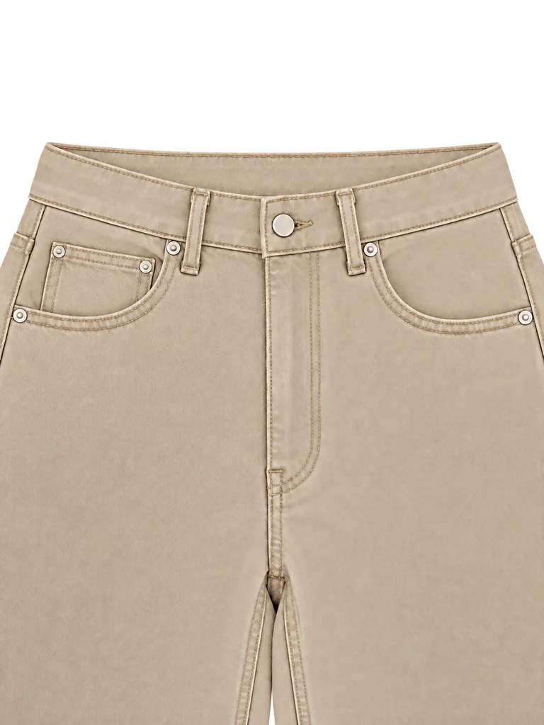 BARREL-LEG DENIM TROUSERS — BEIGE