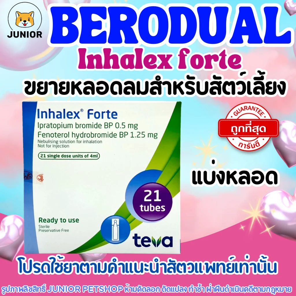 แบ่ง 1 หลอด Berodual (Inhalex forte) Ipratropium bromide + Fenoterol ยาขยายหลอดลมชนิดพ่นฝอยละออง (berodual nebulization) แบ่ง 1 หลอด Berodual (Inhalex forte) Ipratropium bromide + Fenoterol ยาขยายหลอดลมชนิดพ่นฝอยละออง (berodual nebulization)