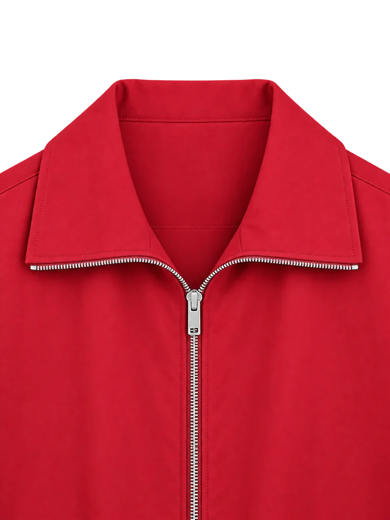 WIDE-COLLAR ZIP JACKET — CHERRY RED