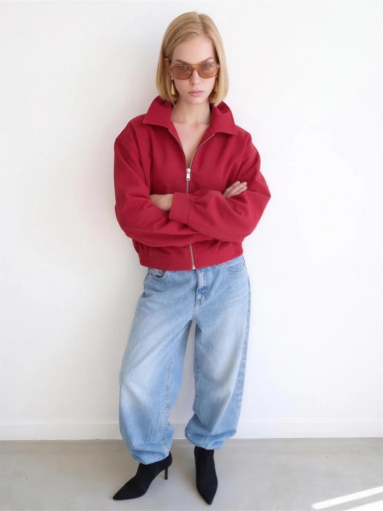 BARREL-LEG DENIM TROUSERS — WASHED BLUE