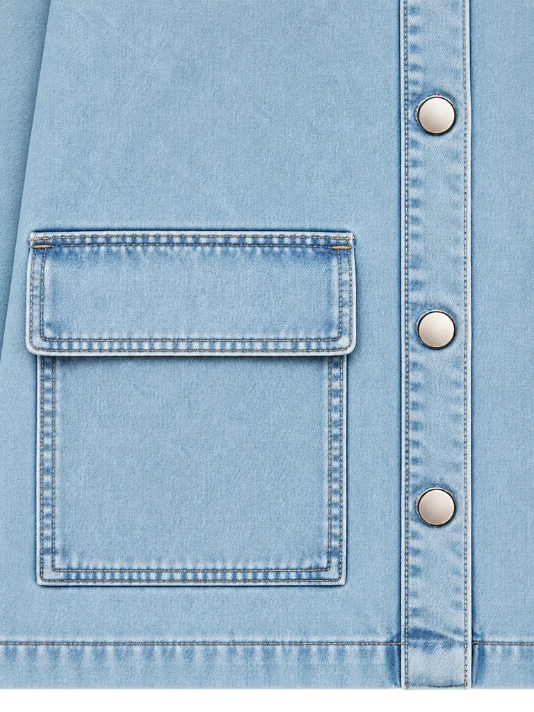 CURVED-SHOULDER DENIM JACKET — LIGHT BLUE