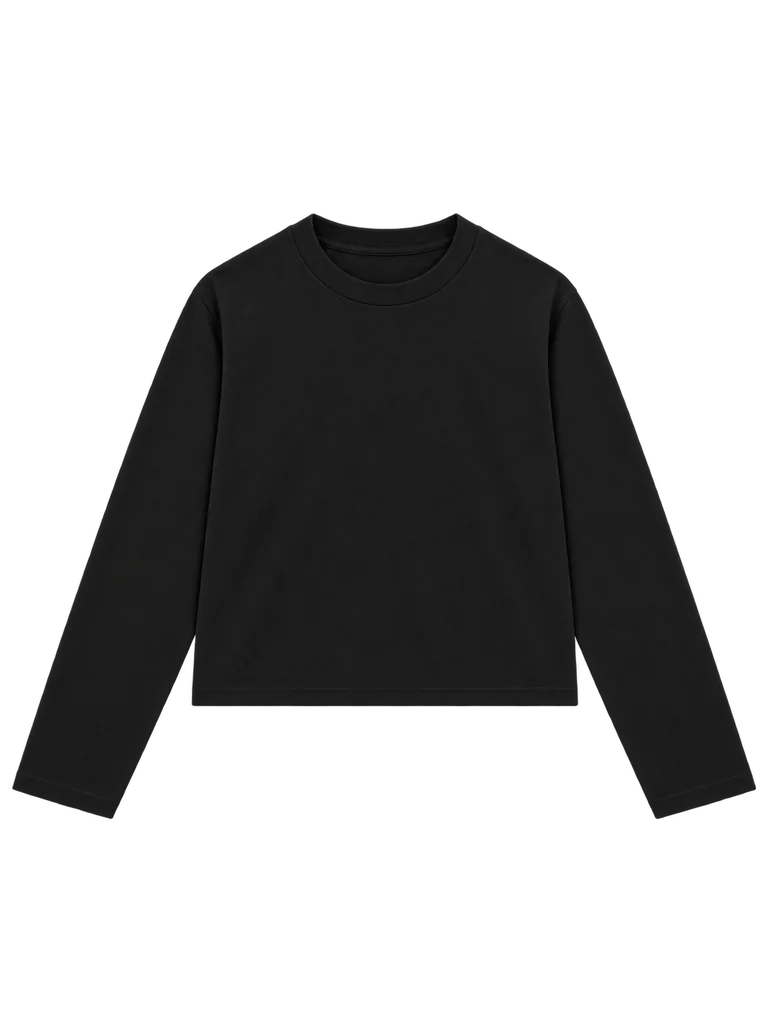 ESSENTIAL COTTON LONG-SLEEVE TOP — BLACK