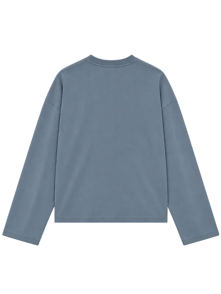 COTTON HENLEY LONG-SLEEVE TOP — SLATE BLUE