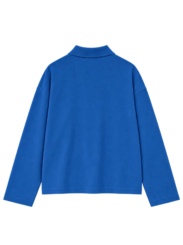 RELAXED LONG-SLEEVE POLO — COBALT