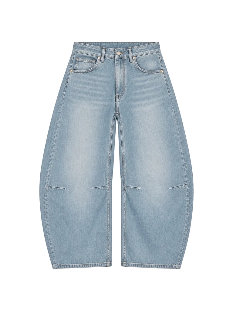 BARREL-LEG DENIM TROUSERS — WASHED BLUE