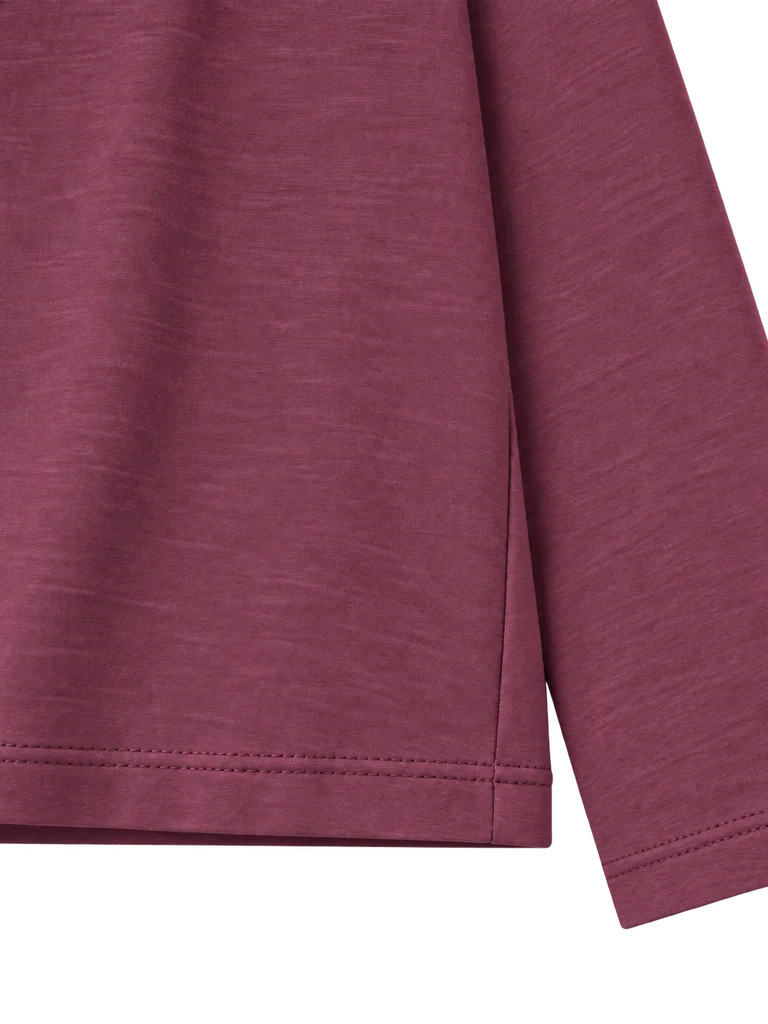 LINEN-BLEND LONG-SLEEVE TOP — CHERRY