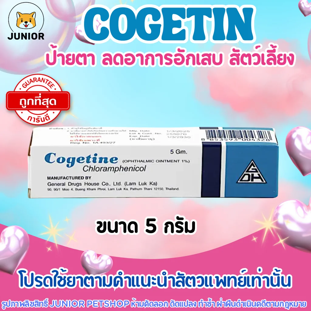 Cogetin 5 g. ป้ายตาอักเสบ ลดการอักเสบ สำหรับสัตว์เลี้ยง Cogetin 5 g. ป้ายตาอักเสบ ลดการอักเสบ สำหรับสัตว์เลี้ยง