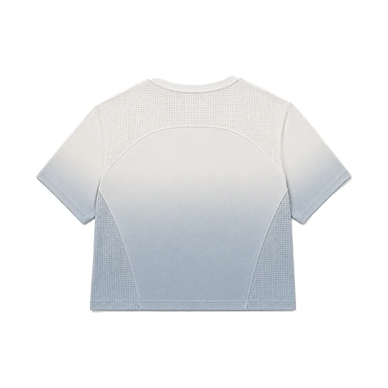 AeroVeil™ Knit Short Sleeve Tee – Crop White Blue AeroVeil™ Knit Short Sleeve Tee – Crop White Blue