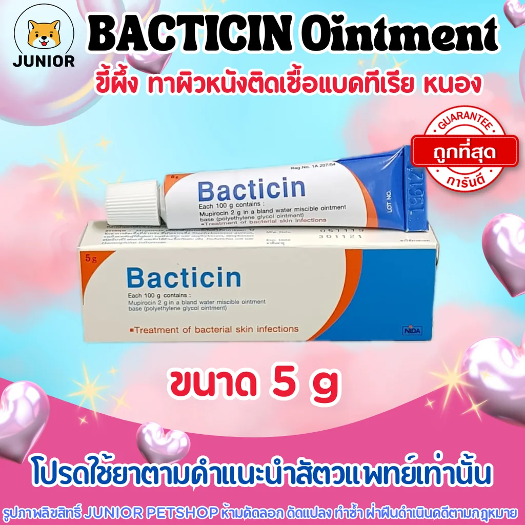 Bacticin ointment 5g แบคทิซิน ขี้ผึ้งทาแผลฆ่าเชื้อแบคทีเรียที่ผิวหนัง หรือ แผลมีหนอง mupirocin Bacticin ointment 5g แบคทิซิน ขี้ผึ้งทาแผลฆ่าเชื้อแบคทีเรียที่ผิวหนัง หรือ แผลมีหนอง mupirocin