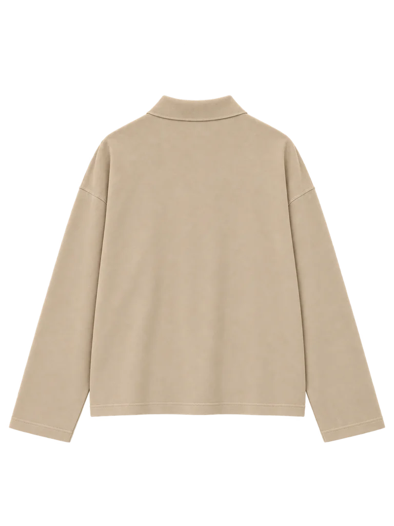 RELAXED LONG-SLEEVE POLO — WHEAT BEIGE RELAXED LONG-SLEEVE POLO — WHEAT BEIGE
