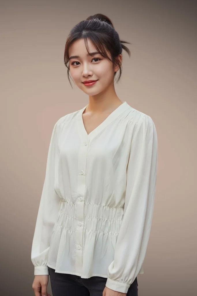 เสื้อผู้หญิงแขนยาว สีเหลืองพาสเทล คอวีกระดุมหน้า สม็อกไหล่และเอว สุดเท่ เสื้อผู้หญิงแขนยาว สีเหลืองพาสเทล คอวีกระดุมหน้า สม็อกไหล่และเอว สุดเท่