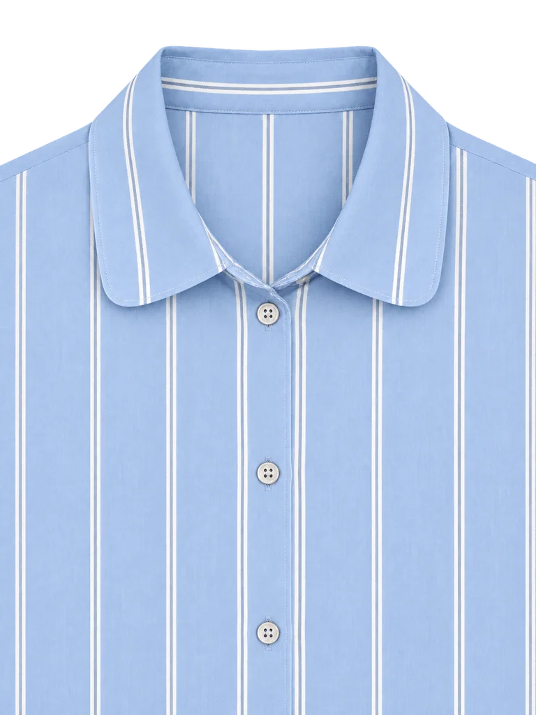 STRIPED COTTON SHIRT — LIGHT BLUE WITH WHITE VERTICAL STRIPES