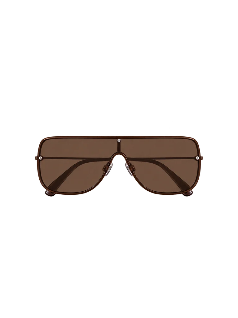 OVERSIZED SHIELD SUNGLASSES — DARK BROWN OVERSIZED SHIELD SUNGLASSES — DARK BROWN