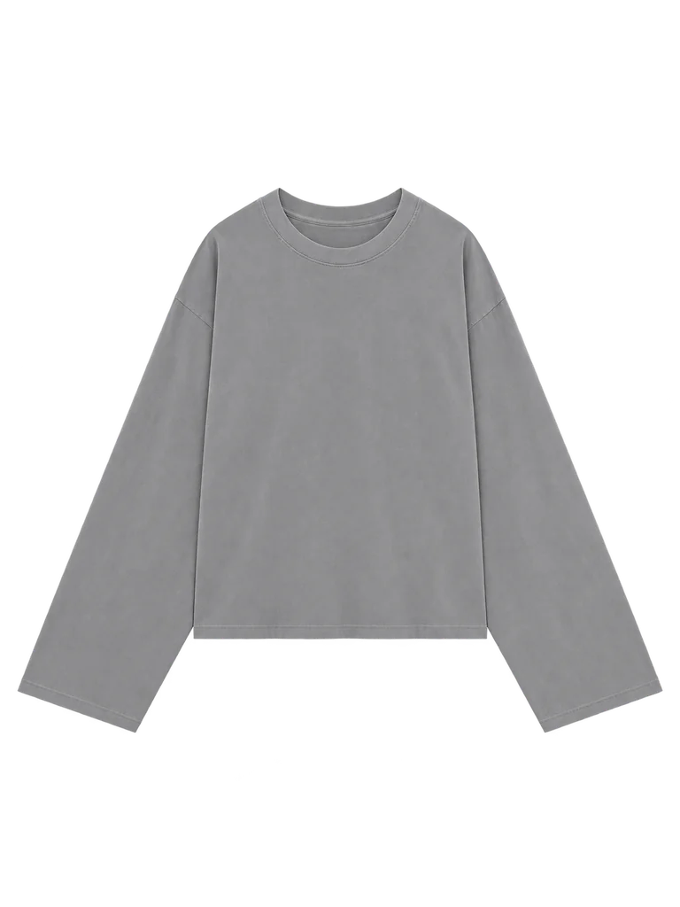 WASHED OVERSIZED LONG-SLEEVE TOP — FADED GREY