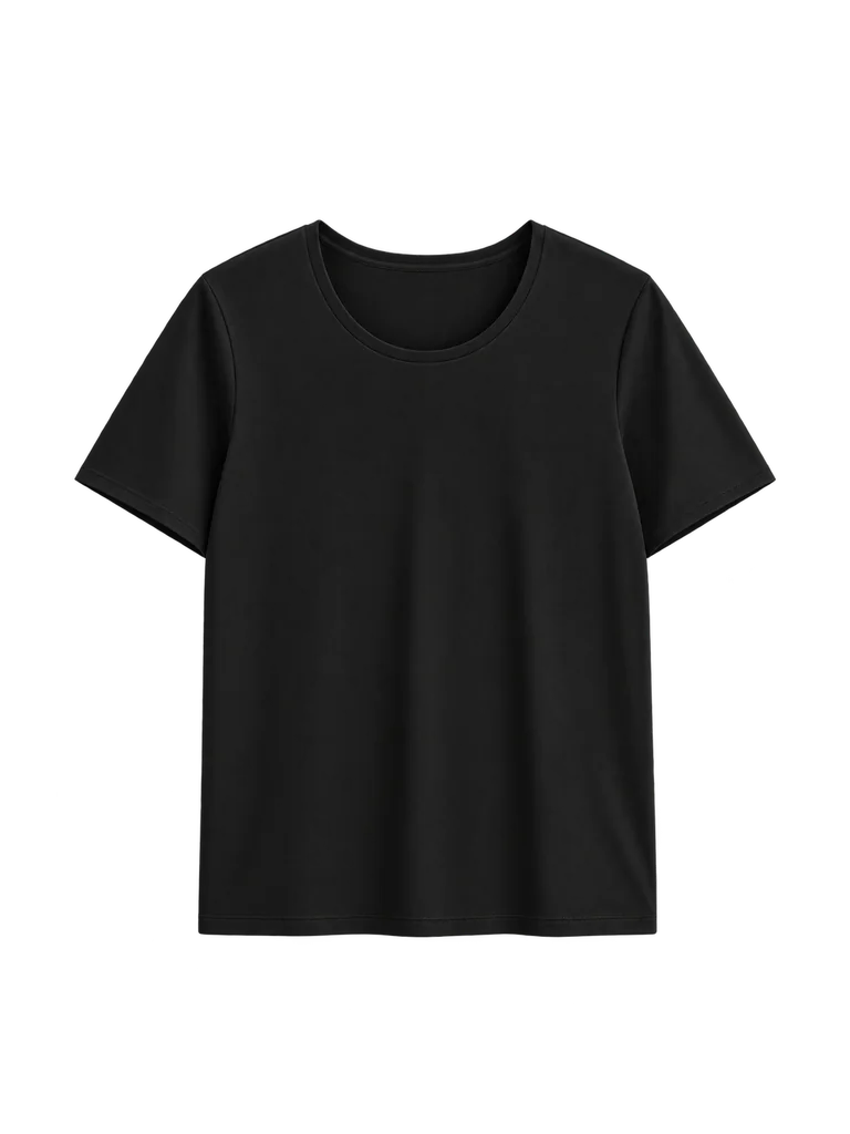 SCOOP-NECK COTTON T-SHIRT — BLACK