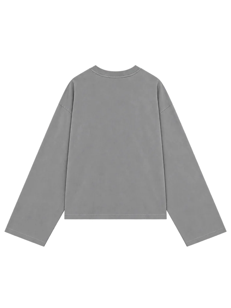 WASHED OVERSIZED LONG-SLEEVE TOP — FADED GREY