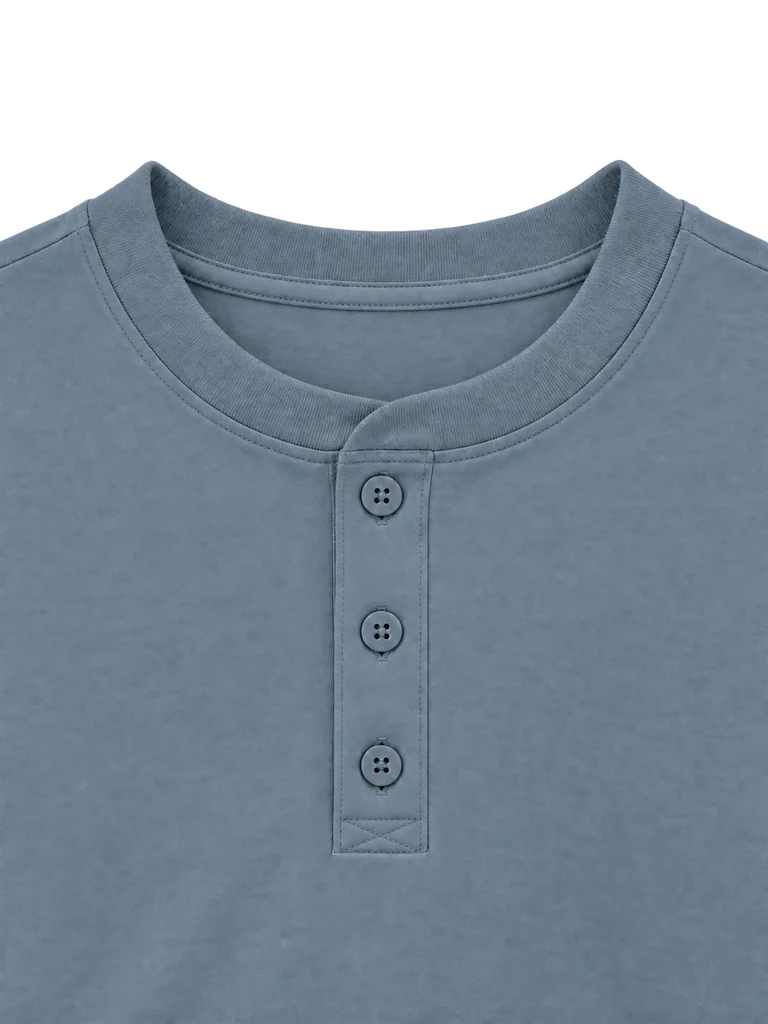COTTON HENLEY LONG-SLEEVE TOP — SLATE BLUE