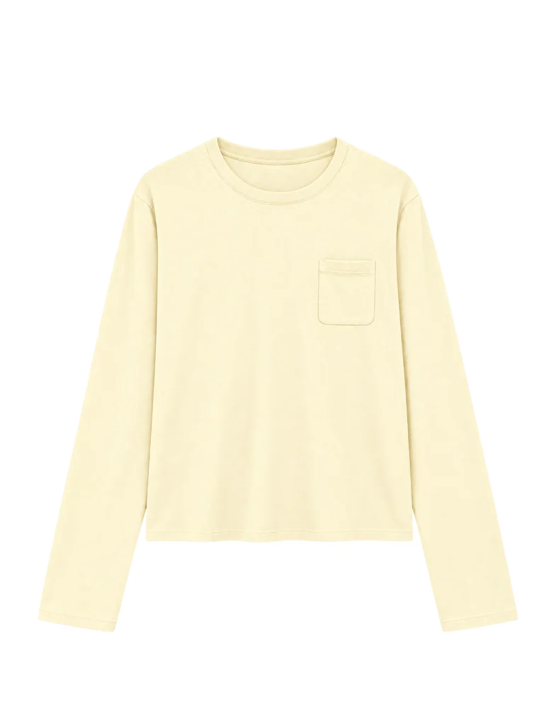 RELAXED POCKET LONG-SLEEVE TOP — LIGHT YELLOW