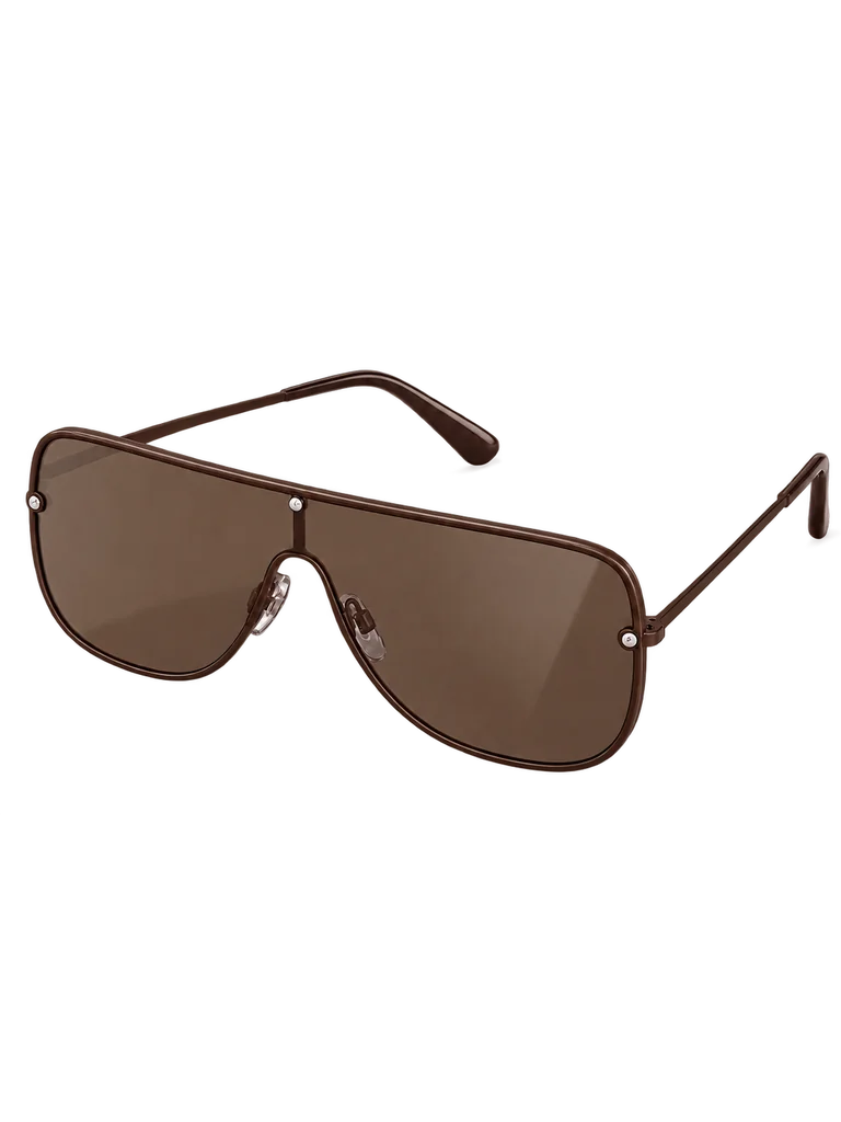 OVERSIZED SHIELD SUNGLASSES — DARK BROWN OVERSIZED SHIELD SUNGLASSES — DARK BROWN