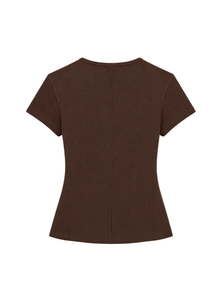 FITTED BUTTON-FRONT T-SHIRT — BROWN