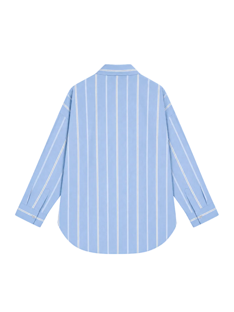 STRIPED COTTON SHIRT — LIGHT BLUE WITH WHITE VERTICAL STRIPES