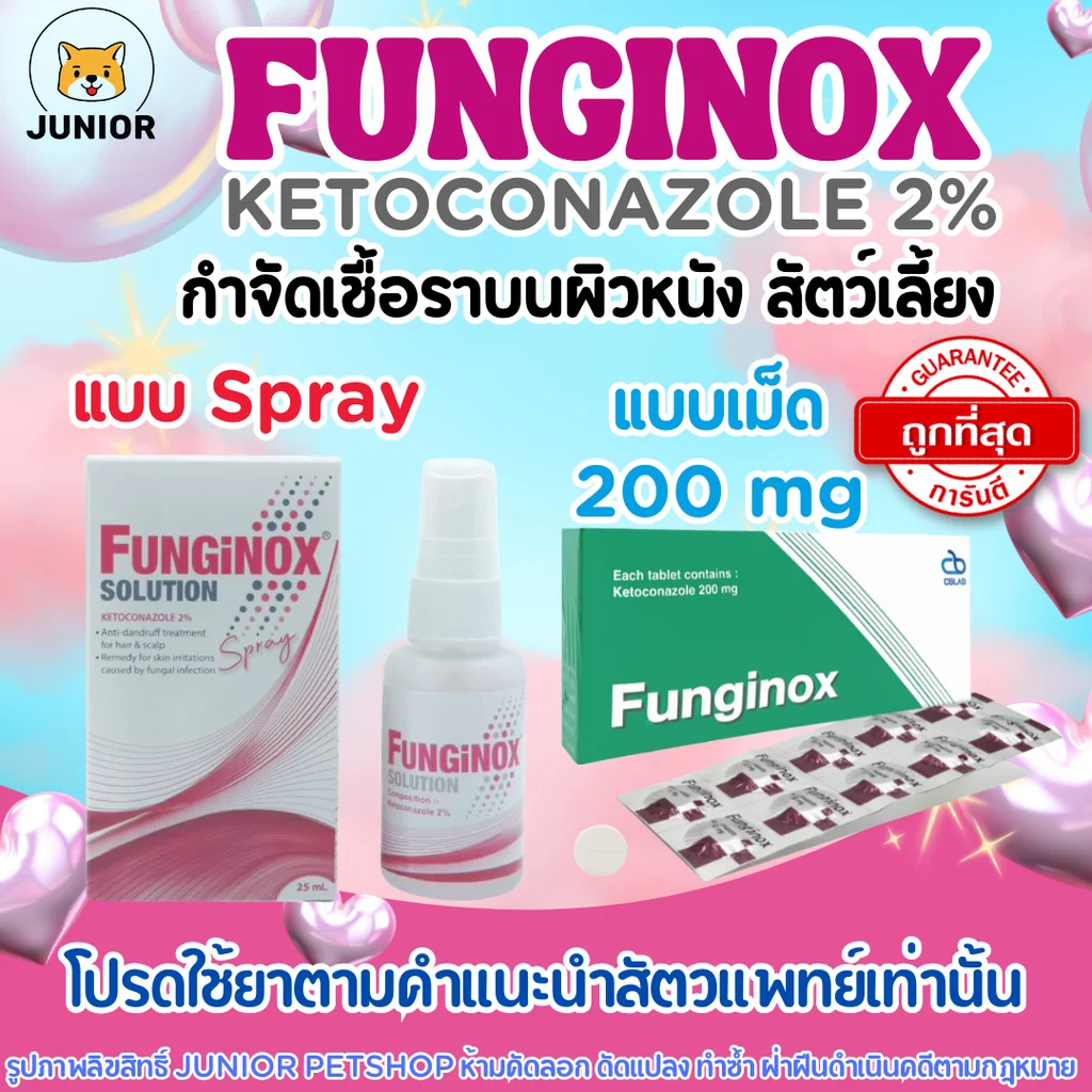 Funginox ฟังจิน็อกซ์ แบบSpray และ แบบเม็ด เชื้อรา สุนัข แมว สัตว์เลี้ยง Funginox ฟังจิน็อกซ์ แบบSpray และ แบบเม็ด เชื้อรา สุนัข แมว สัตว์เลี้ยง