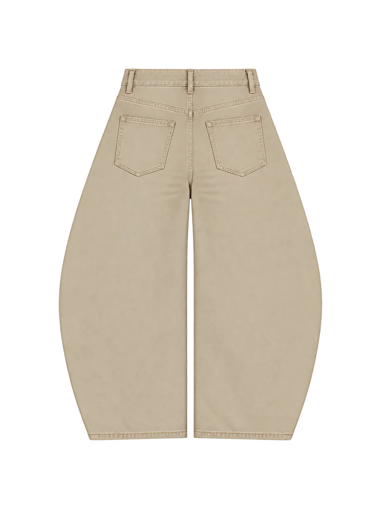 BARREL-LEG DENIM TROUSERS — BEIGE