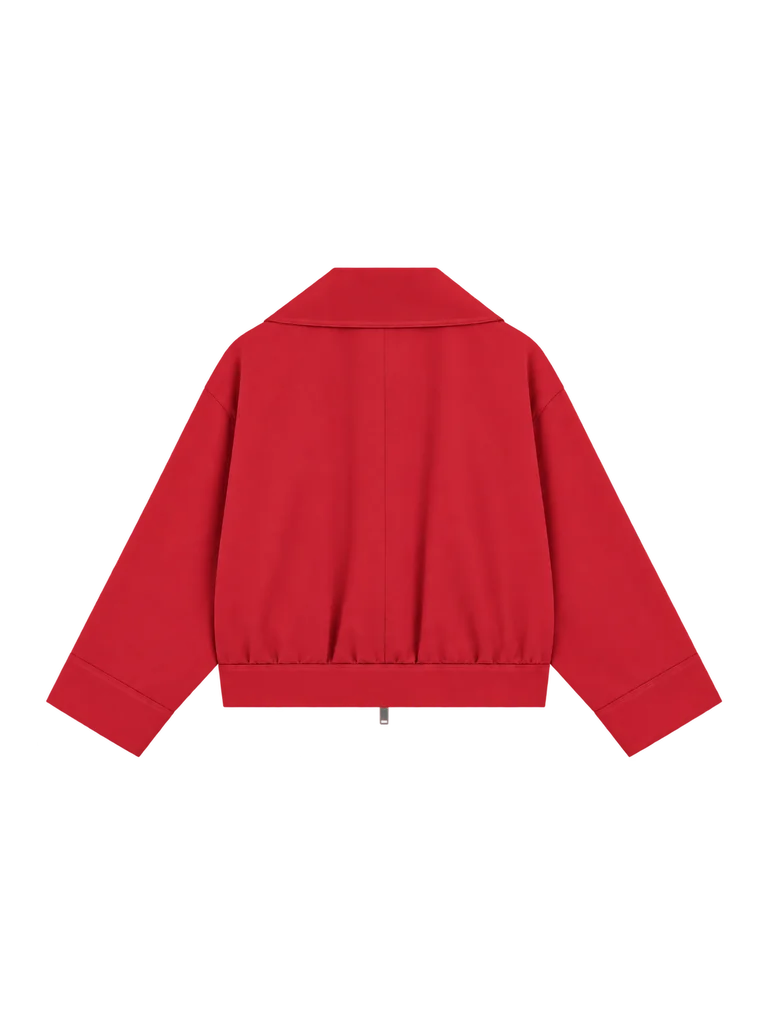 WIDE-COLLAR ZIP JACKET — CHERRY RED