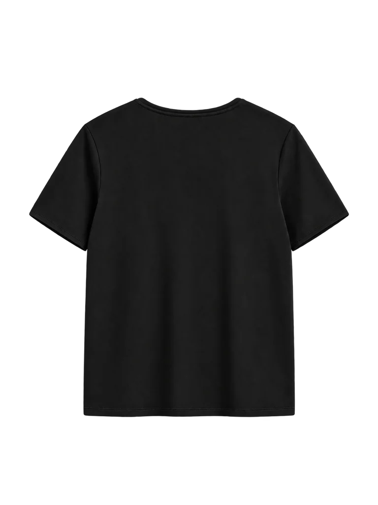 SCOOP-NECK COTTON T-SHIRT — BLACK