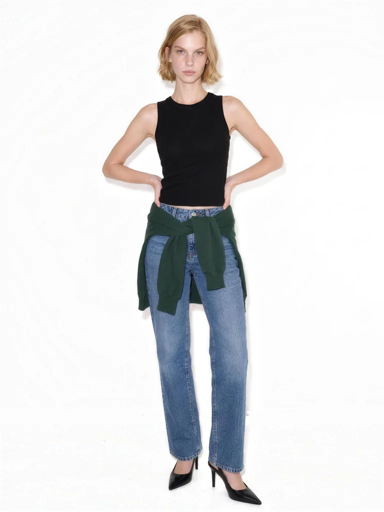 WIDE STRAIGHT-LEG JEANS — MEDIUM WASHED BLUE