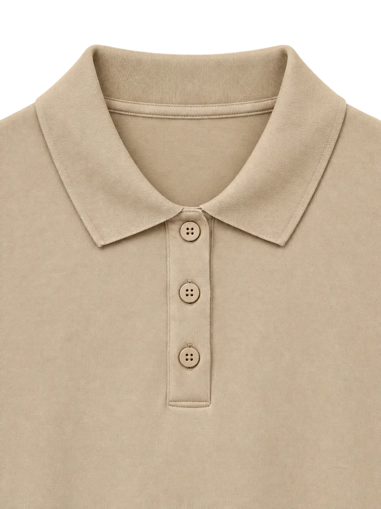 RELAXED LONG-SLEEVE POLO — WHEAT BEIGE RELAXED LONG-SLEEVE POLO — WHEAT BEIGE