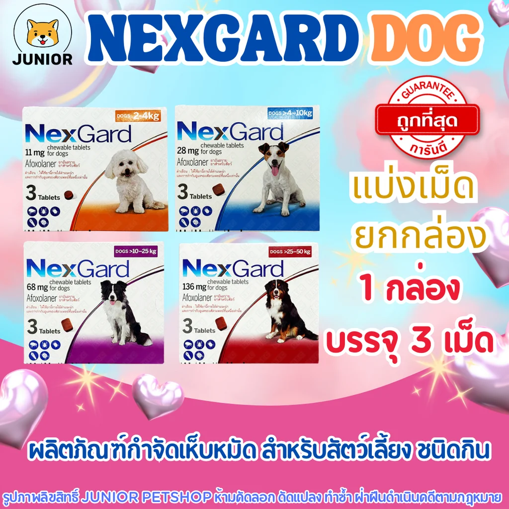 NexGarď Dog (กล่องขาว!!!) เม็ดเดียว ครบ จบ เห็บหมัด ป้องกันเห็บ หมัด ไรหู ไรขี้เรื้อน สำหรับสุนัข NexGarď Dog (กล่องขาว!!!) เม็ดเดียว ครบ จบ เห็บหมัด ป้องกันเห็บ หมัด ไรหู ไรขี้เรื้อน สำหรับสุนัข