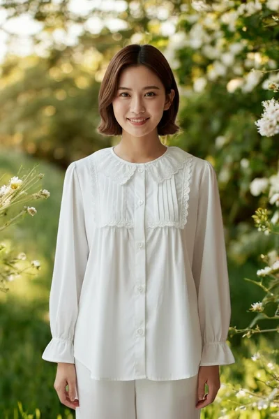 เสื้อผู้หญิงแขนยาว สีขาว ปกบัวแต่งลูกไม้ หวานละมุน image 2