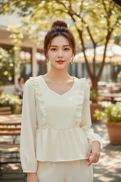 เสื้อผู้หญิงแขนยาว สีเหลืองพาสเทล ระบายด้านหน้า ผูกโบว์หลังลุคคุณหนู image 2 เสื้อผู้หญิงแขนยาว สีเหลืองพาสเทล ระบายด้านหน้า ผูกโบว์หลังลุคคุณหนู image 2