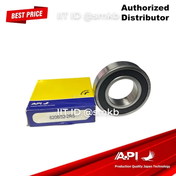 API ตลับลูกปืน 6206-32 2RS ปิดยางสองด้าน (32-62-16) 32x62x16 Single Row Deep Groove Ball 6206 /32