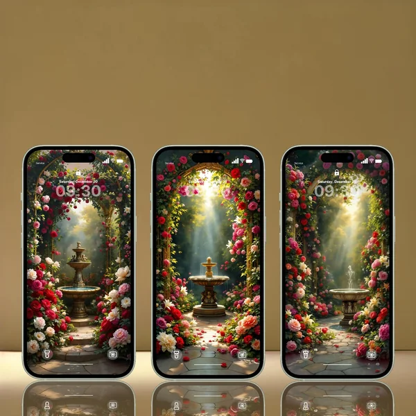 Phone Wallpaper "น้ำพุในสวนฝัน" โทนพาสเทลดูแพง image 1 Phone Wallpaper "น้ำพุในสวนฝัน" โทนพาสเทลดูแพง image 1