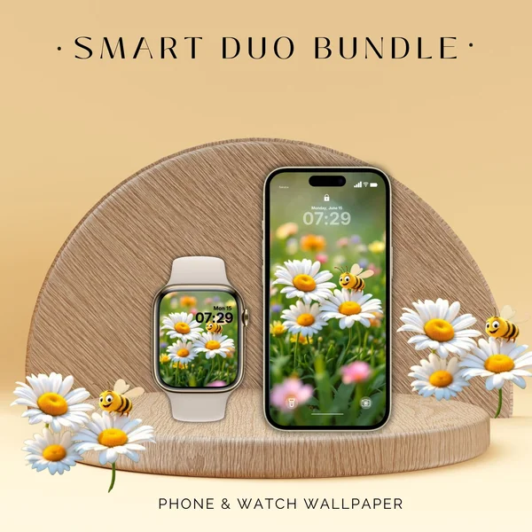 Smart Duo Wallpaper Bundle ดอกเดซี่กับผึ้งน้อยน่ารัก สวยครบมือถือและวอทช์ image 1