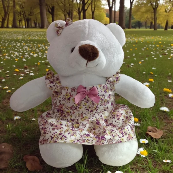ตุ๊กตาน้องหมีสีสีขาว 8 นิ้ว ใส่ชุดเดรสลายดอกไม้น่ารัก ของขวัญอบอุ่นทุกเทศกาล image 1