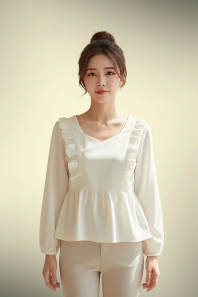 เสื้อผู้หญิงแขนยาว สีเหลืองพาสเทล ระบายด้านหน้า ผูกโบว์หลังลุคคุณหนู image 1 เสื้อผู้หญิงแขนยาว สีเหลืองพาสเทล ระบายด้านหน้า ผูกโบว์หลังลุคคุณหนู image 1