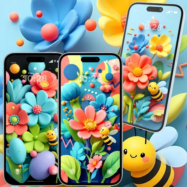 Set phone wallpaper ดอกไม้สีสดและผึ้งน้อยสุดคิ้วท์ image 1 Set phone wallpaper ดอกไม้สีสดและผึ้งน้อยสุดคิ้วท์ image 1