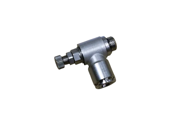FLOW REGULATOR WITH SWIVELLING PUSH-IN FITTING AND