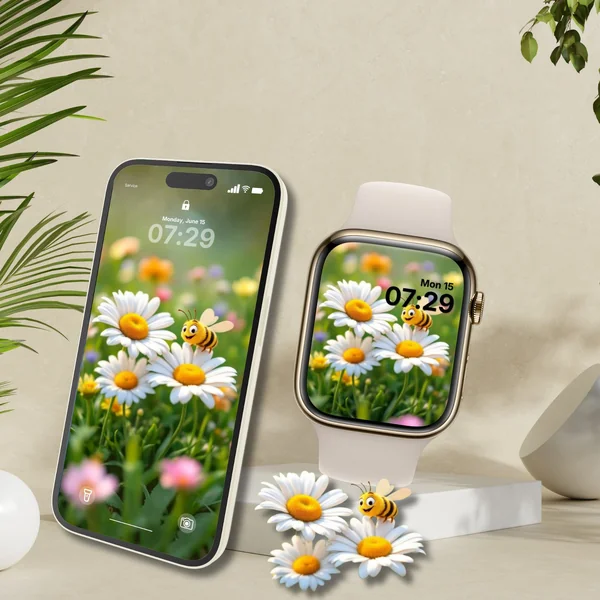 Smart Duo Wallpaper Bundle ดอกเดซี่กับผึ้งน้อยน่ารัก สวยครบมือถือและวอทช์ image 2