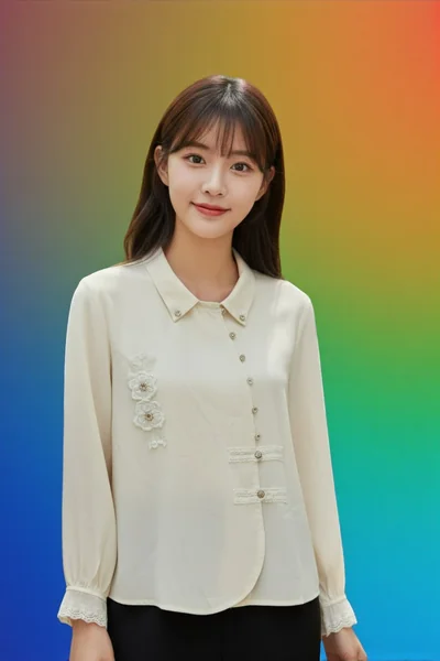 เสื้อผู้หญิงแขนยาว สีครีม ดีเทลลูกไม้กระดุมสไตล์หวาน image 1 เสื้อผู้หญิงแขนยาว สีครีม ดีเทลลูกไม้กระดุมสไตล์หวาน image 1