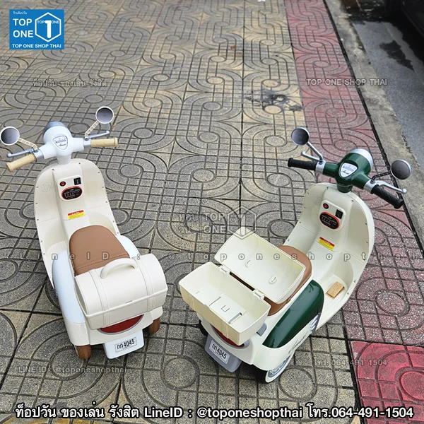 เวสป้า Vespa มอเตอร์ไซค์แบตเตอรี่ไฟฟ้าเด็กเล่นนั่งขับได้ สีสวยพาสเทล มีกล่องเก็บของด้านหลัง สีครีม สีเขียว สีชมพู image 3 เวสป้า Vespa มอเตอร์ไซค์แบตเตอรี่ไฟฟ้าเด็กเล่นนั่งขับได้ สีสวยพาสเทล มีกล่องเก็บของด้านหลัง สีครีม สีเขียว สีชมพู image 3