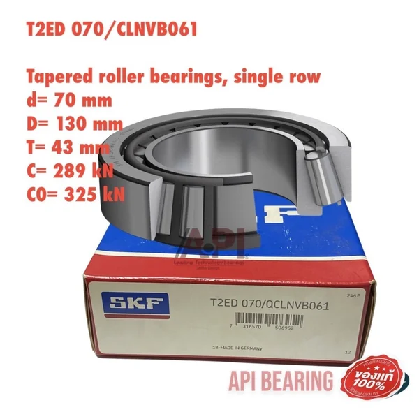 T2ED 070/CLNVB061 SKF Tapered roller bearings, single row d= 70 mm D= 130 mm T= 43 mm C= 289 kN C0= 325 kN T2ED 070/CLNVB061 SKF Tapered roller bearings, single row d= 70 mm D= 130 mm T= 43 mm C= 289 kN C0= 325 kN