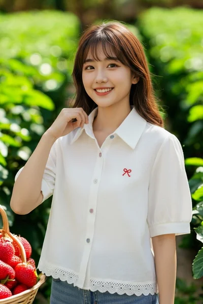 เสื้อเชิ้ตผู้หญิงแขนสั้น สีขาว ปักโบสีแดง ชายลูกไม้สวยหวาน มี 2 ไซส์ image 2 เสื้อเชิ้ตผู้หญิงแขนสั้น สีขาว ปักโบสีแดง ชายลูกไม้สวยหวาน มี 2 ไซส์ image 2