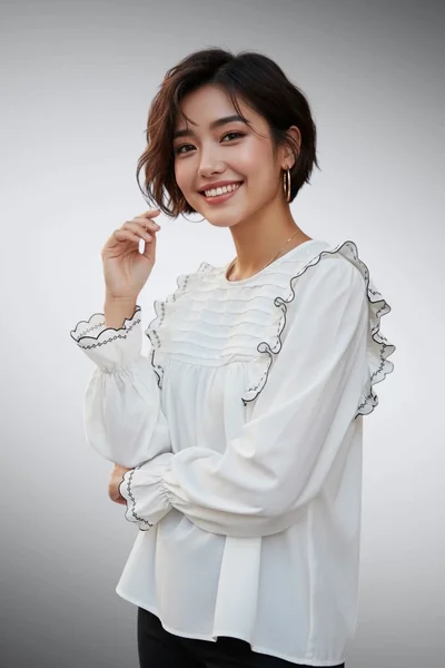 เสื้อผู้หญิงแขนยาว สีขาว แต่งลูกไม้ระบายข้าง ลุคหวาน image 1 เสื้อผู้หญิงแขนยาว สีขาว แต่งลูกไม้ระบายข้าง ลุคหวาน image 1