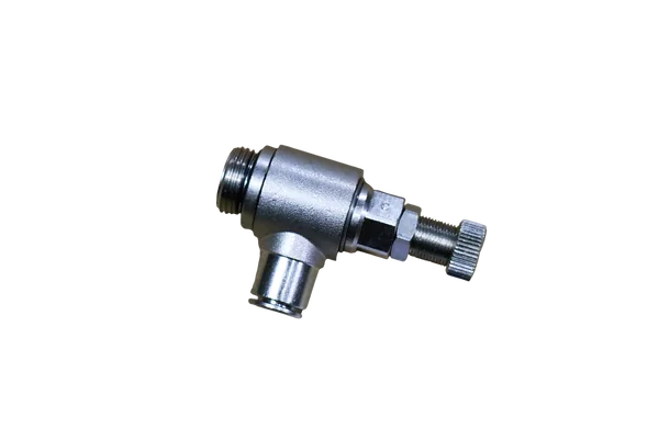 FLOW REGULATOR WITH SWIVELLING PUSH-IN FITTING AND