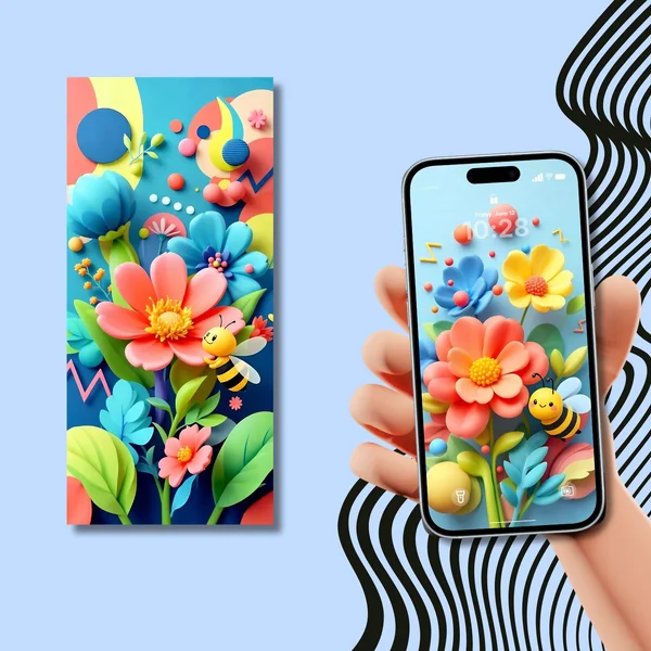 Set phone wallpaper ดอกไม้สีสดและผึ้งน้อยสุดคิ้วท์ image 2 Set phone wallpaper ดอกไม้สีสดและผึ้งน้อยสุดคิ้วท์ image 2